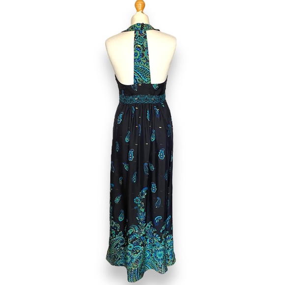 Tibi Dress Maxi Halter Neck Silk Black Green Paisley Embellished Occasion 10 12 - Picture 13 of 16